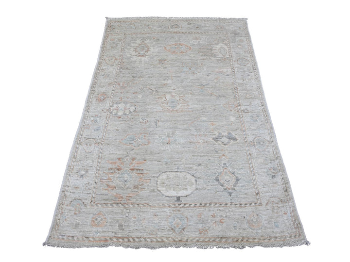 3'11" x 6'0" New Hand Knotted Grey Wool Rectangle Oriental Rug - MOA10220762