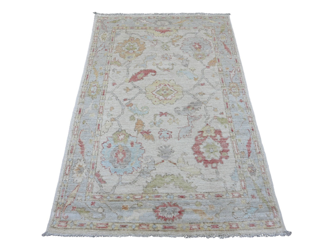 3'10" x 5'10" New Hand Knotted Ivory Wool Rectangle Oriental Rug - MOA10220763