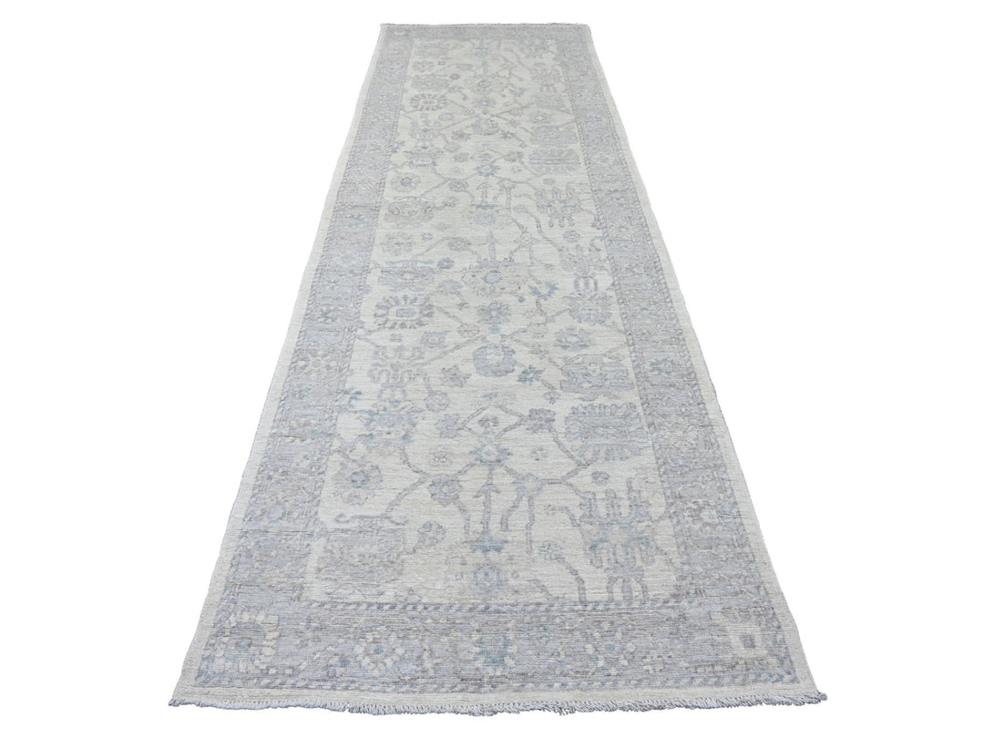 3'11" x 12'2" New Hand Knotted Ivory Wool Runner Oriental Rug - MOA10220764