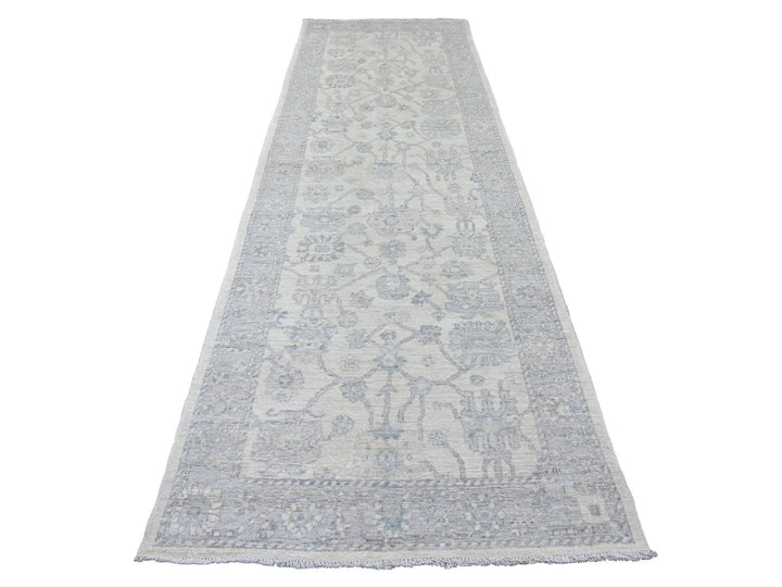 3'11" x 12'2" New Hand Knotted Ivory Wool Runner Oriental Rug - MOA10220764