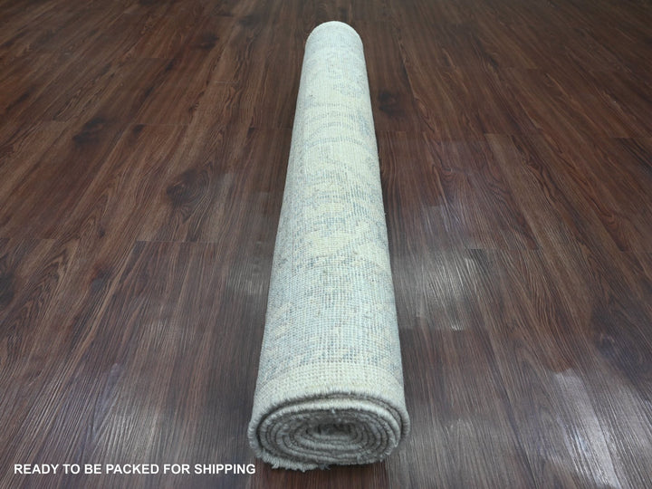 3'11" x 12'2" New Hand Knotted Ivory Wool Runner Oriental Rug - MOA10220764