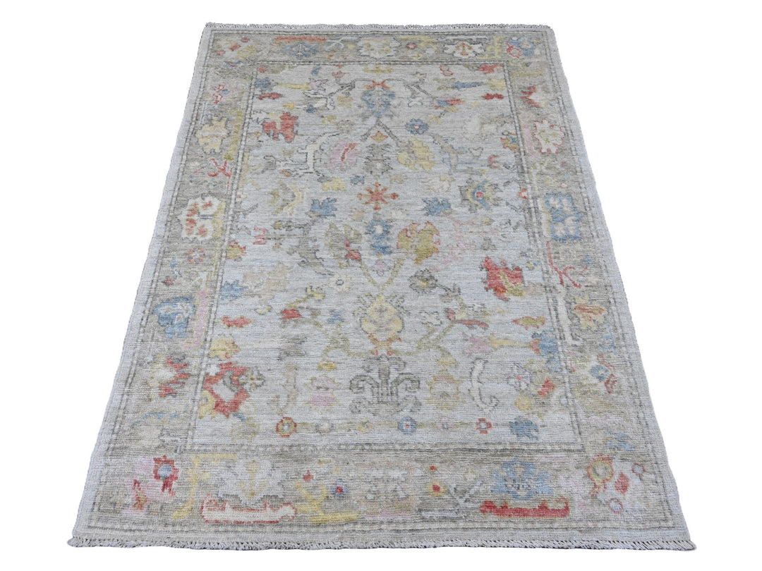 4'2" x 5'7" New Hand Knotted Grey Wool Rectangle Oriental Rug - MOA10220765