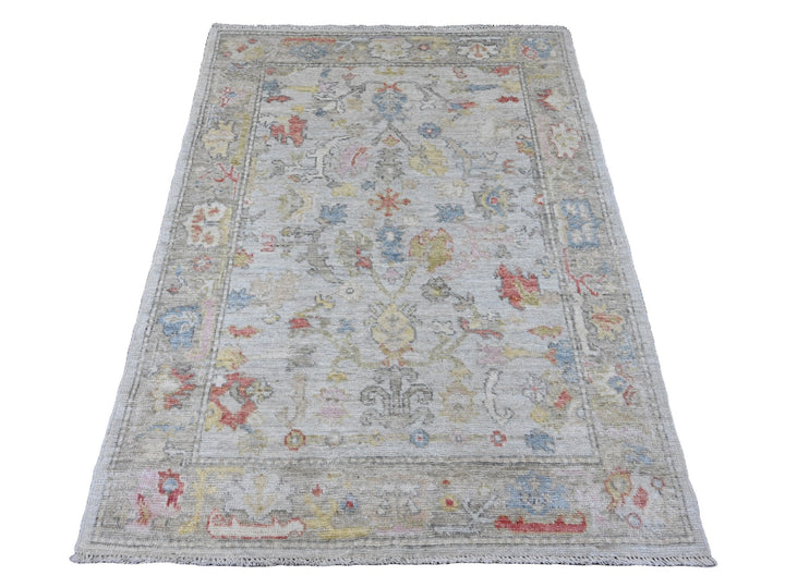 4'2" x 5'7" New Hand Knotted Grey Wool Rectangle Oriental Rug - MOA10220765