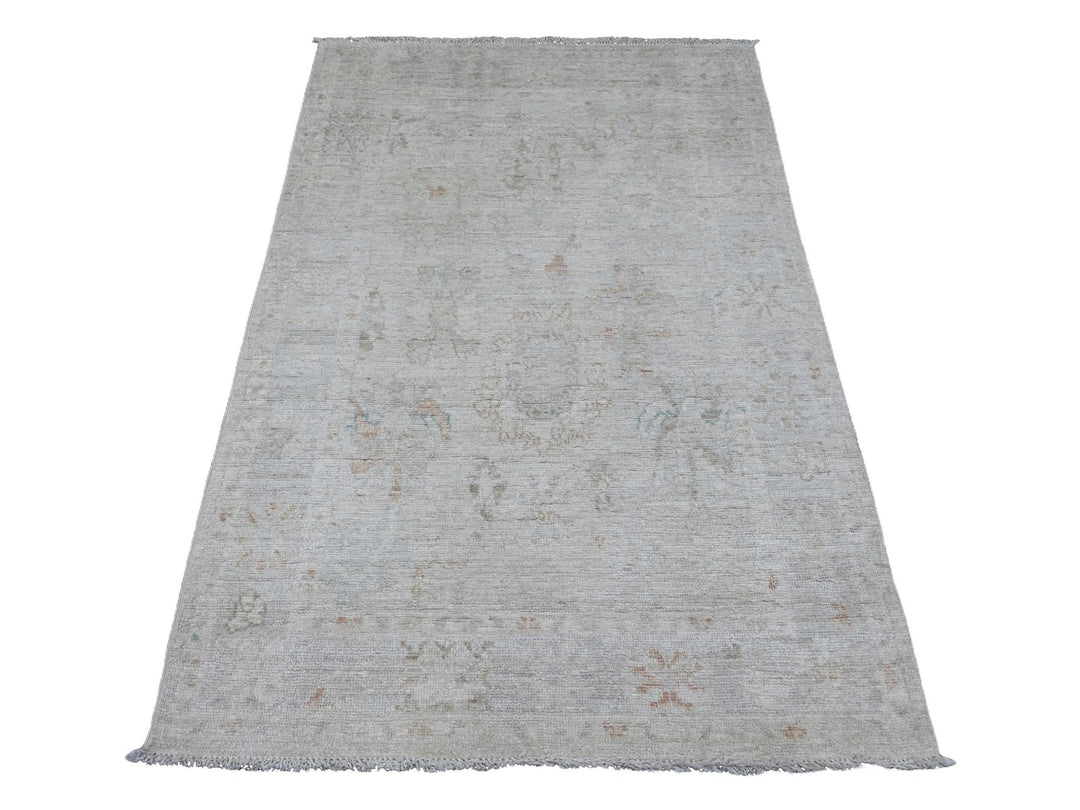 3'11" x 5'11" New Hand Knotted Grey Wool Rectangle Oriental Rug - MOA10220766