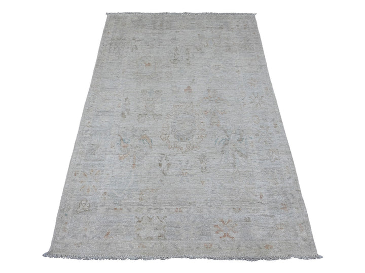 3'11" x 5'11" New Hand Knotted Grey Wool Rectangle Oriental Rug - MOA10220766