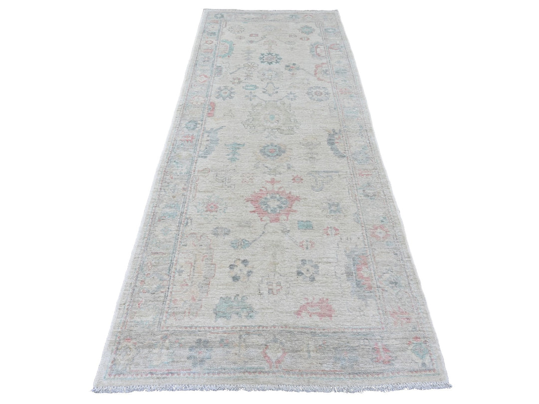 3'10" x 10'0" New Hand Knotted Ivory Wool Runner Oriental Rug - MOA10220767