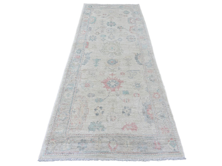 3'10" x 10'0" New Hand Knotted Ivory Wool Runner Oriental Rug - MOA10220767