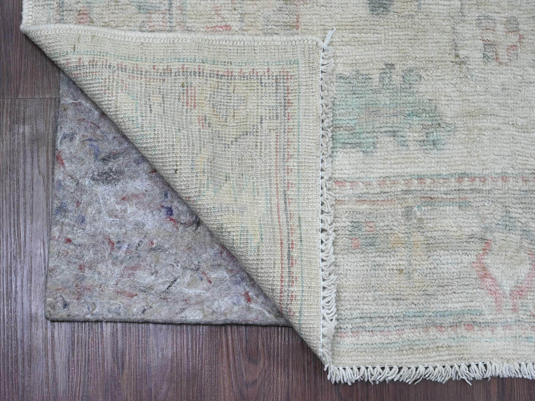 3'10" x 10'0" New Hand Knotted Ivory Wool Runner Oriental Rug - MOA10220767