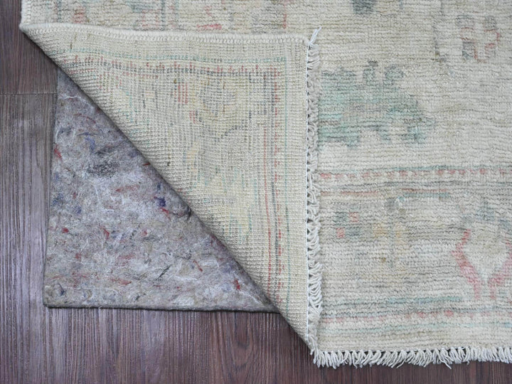 3'10" x 10'0" New Hand Knotted Ivory Wool Runner Oriental Rug - MOA10220767