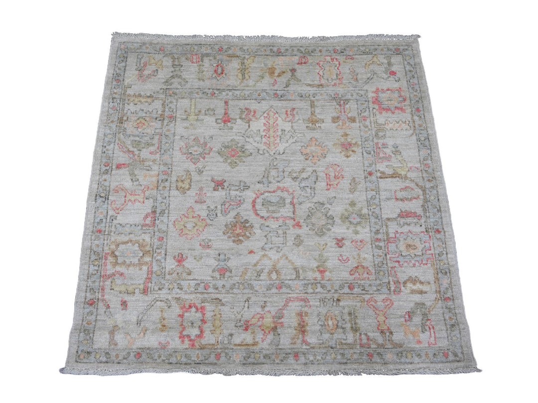 3'11" x 4'2" New Hand Knotted Ivory Wool Square Oriental Rug - MOA10220769