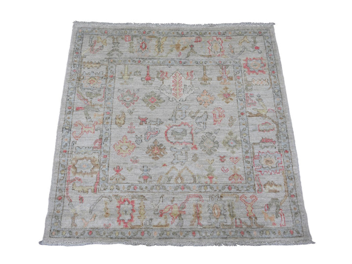 3'11" x 4'2" New Hand Knotted Ivory Wool Square Oriental Rug - MOA10220769