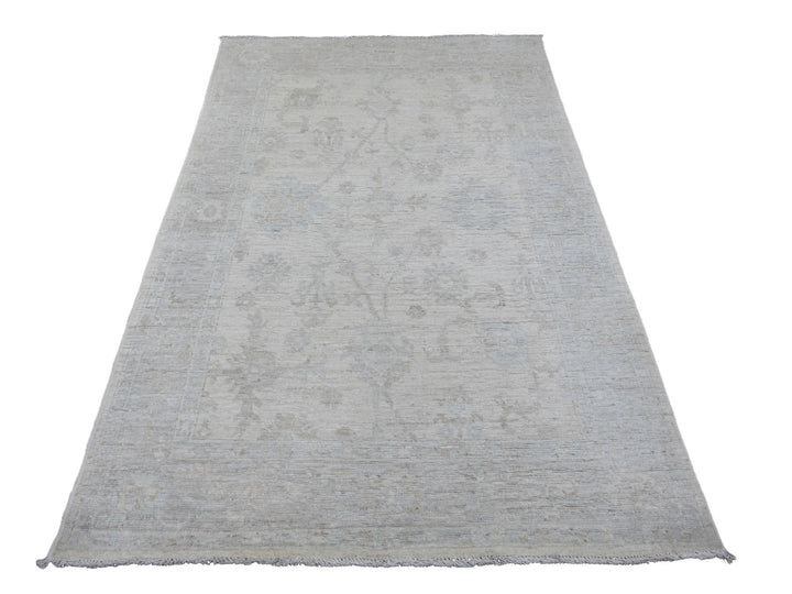 4'8" x 7'2" New Hand Knotted Ivory Wool Rectangle Oriental Rug - MOA10220777
