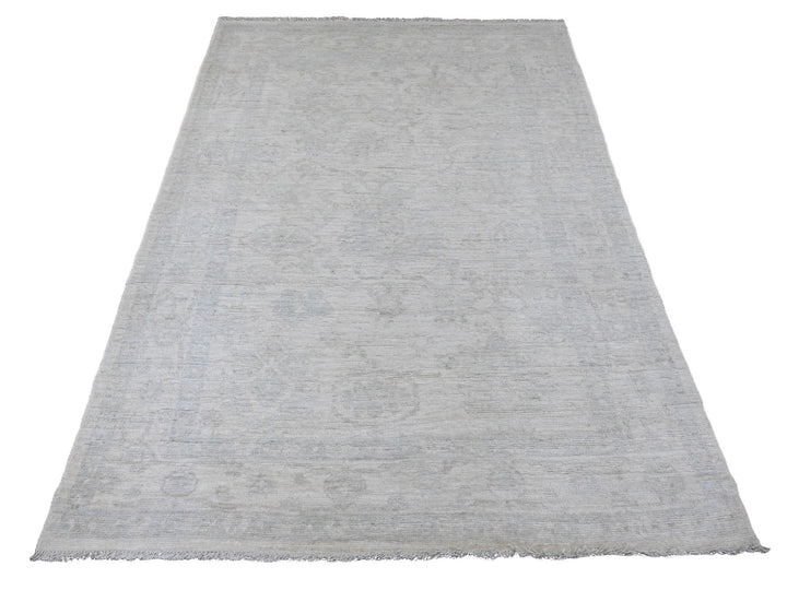 4'10" x 6'11" New Hand Knotted Ivory Wool Rectangle Oriental Rug - MOA10220782