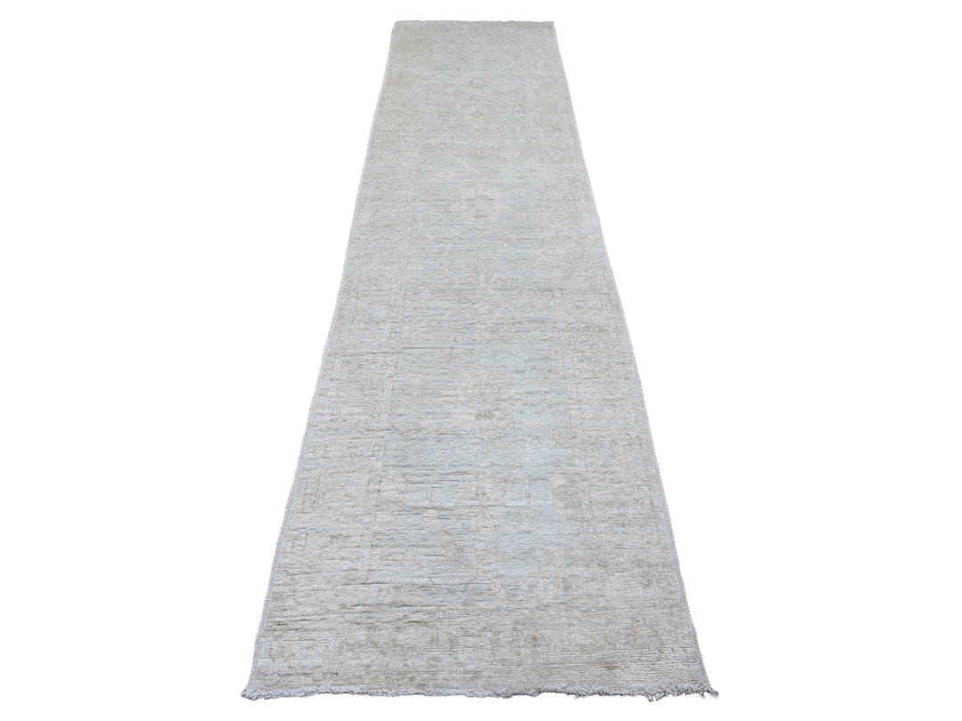 2'10" x 11'10" New Hand Knotted Grey Wool Runner Oriental Rug - MOA10220783