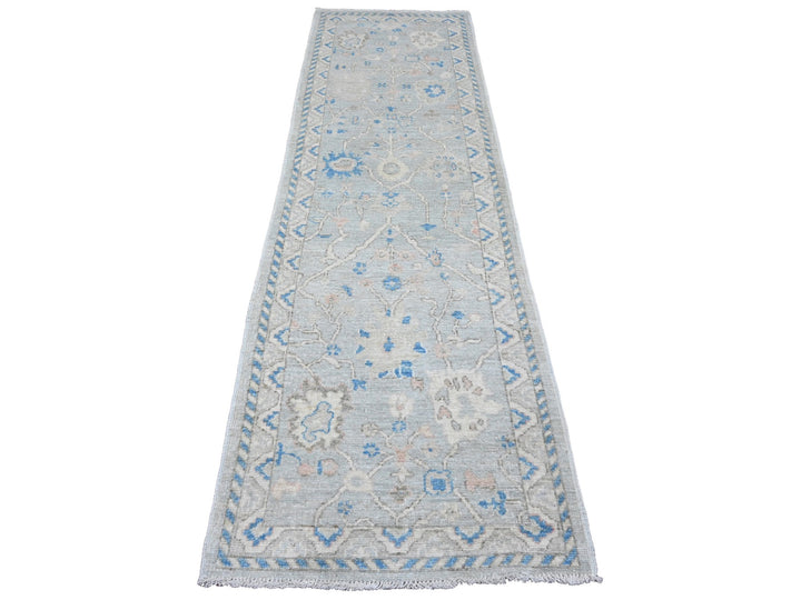 2'9" x 9'7" New Hand Knotted Grey Wool Runner Oriental Rug - MOA10220786