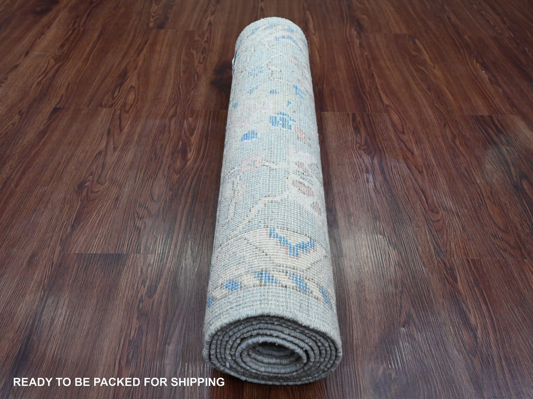 2'9" x 9'7" New Hand Knotted Grey Wool Runner Oriental Rug - MOA10220786