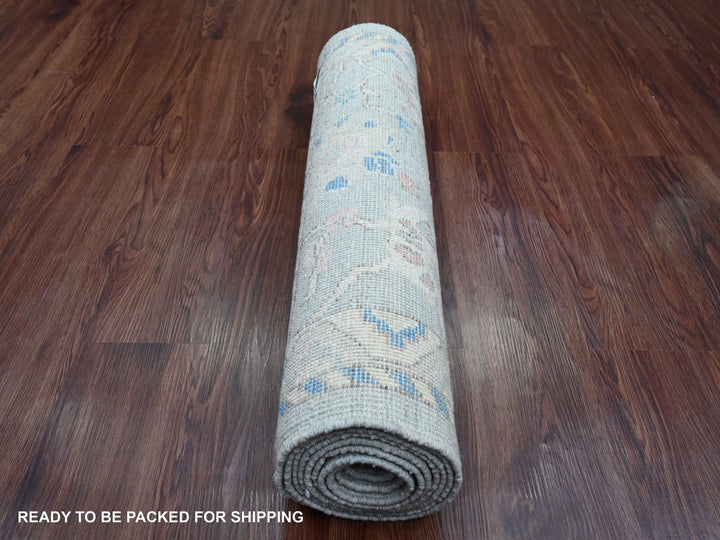 2'9" x 9'7" New Hand Knotted Grey Wool Runner Oriental Rug - MOA10220786