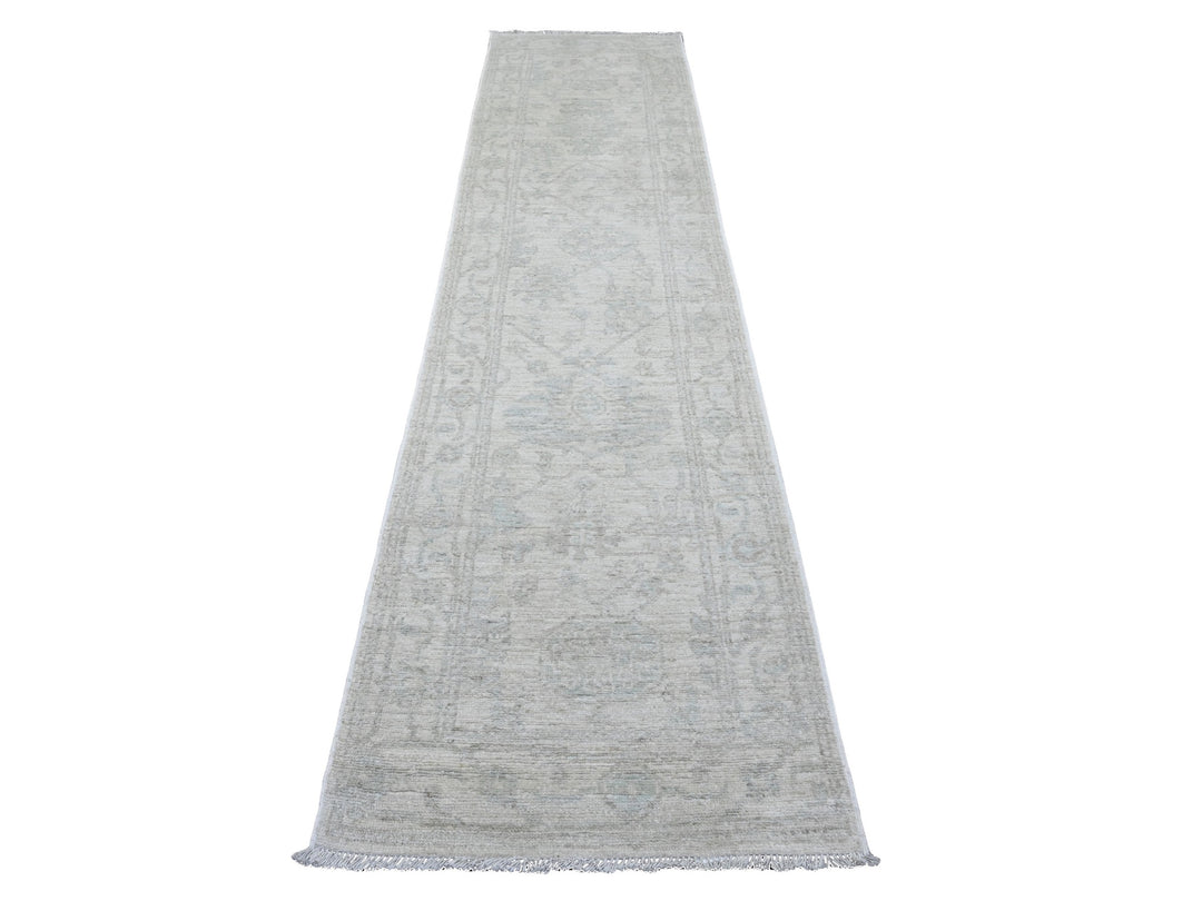 2'8" x 11'4" New Hand Knotted Ivory Wool Runner Oriental Rug - MOA10220788