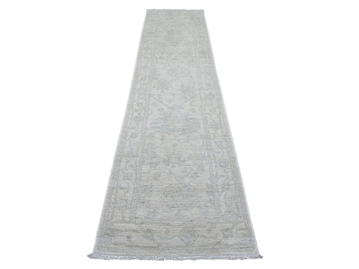 2'8" x 11'4" New Hand Knotted Ivory Wool Runner Oriental Rug - MOA10220788