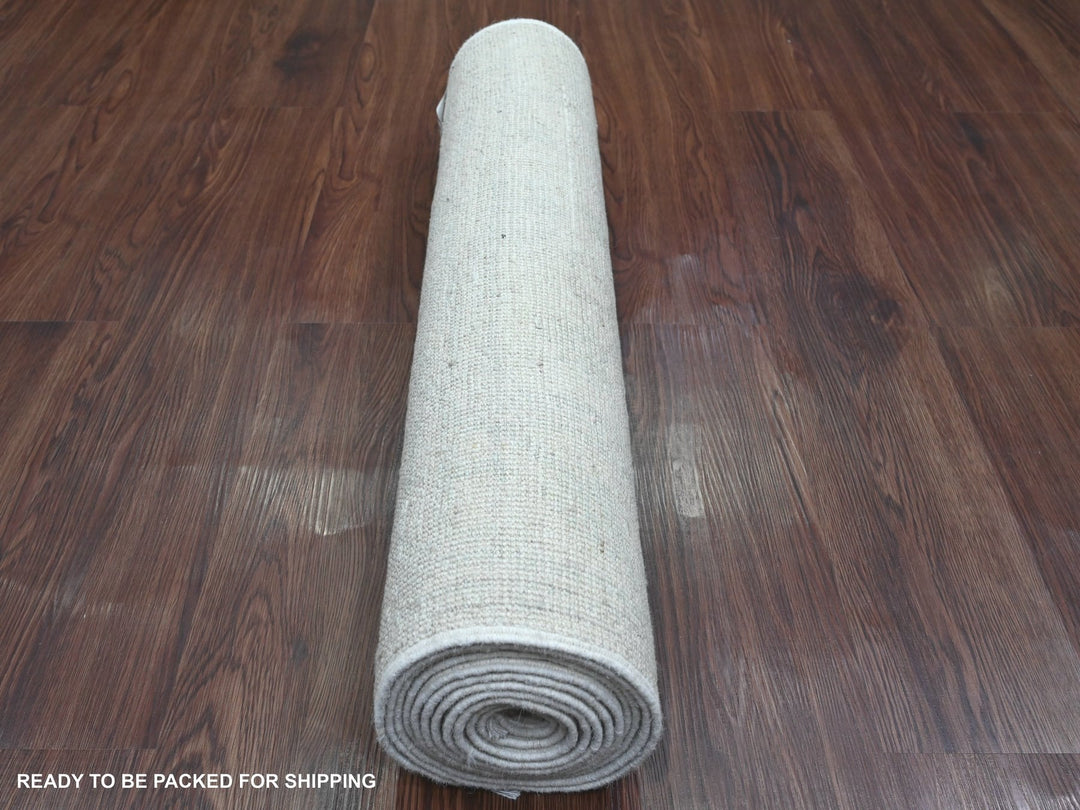 2'8" x 11'4" New Hand Knotted Ivory Wool Runner Oriental Rug - MOA10220788
