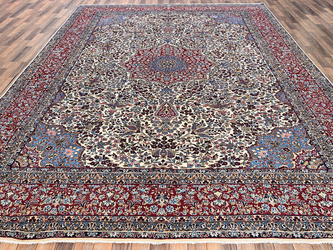 9'10" x 12'7" Vintage Hand Knotted Ivory Wool Rectangle Oriental Rug - MOA1022078
