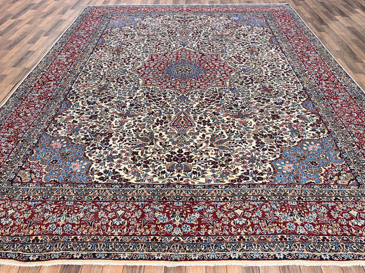 9'10" x 12'7" Vintage Hand Knotted Ivory Wool Rectangle Oriental Rug - MOA1022078