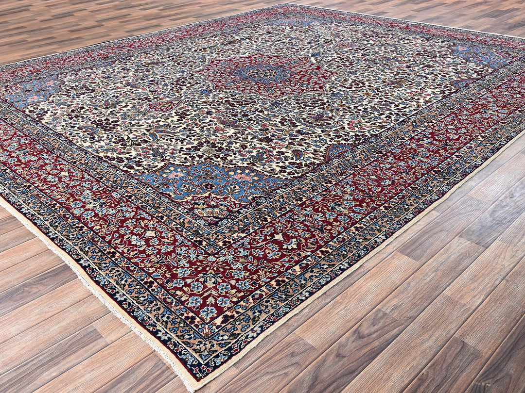 9'10" x 12'7" Vintage Hand Knotted Ivory Wool Rectangle Oriental Rug - MOA1022078
