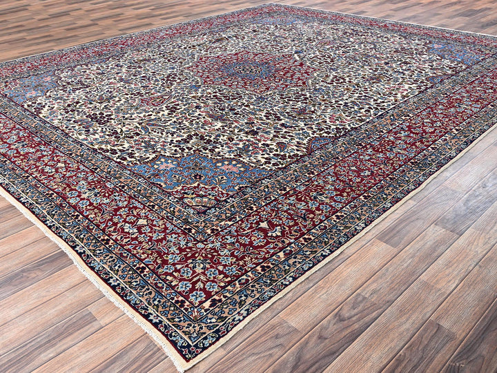 9'10" x 12'7" Vintage Hand Knotted Ivory Wool Rectangle Oriental Rug - MOA1022078