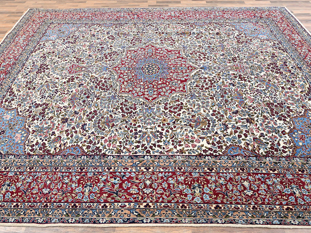9'10" x 12'7" Vintage Hand Knotted Ivory Wool Rectangle Oriental Rug - MOA1022078