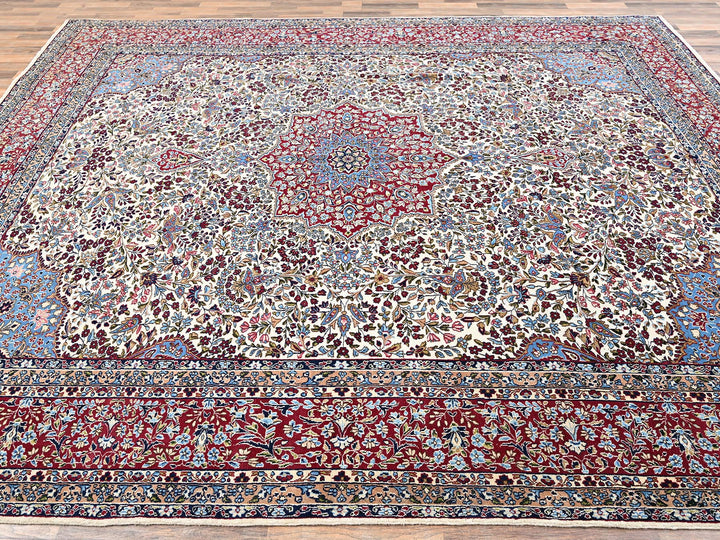 9'10" x 12'7" Vintage Hand Knotted Ivory Wool Rectangle Oriental Rug - MOA1022078