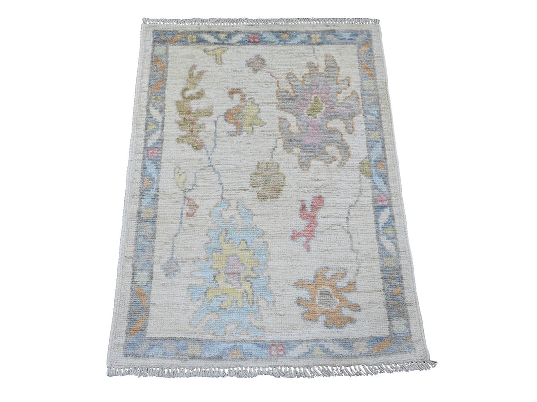2'2" x 3'0" New Hand Knotted Ivory Wool Rectangle Oriental Rug - MOA10220790