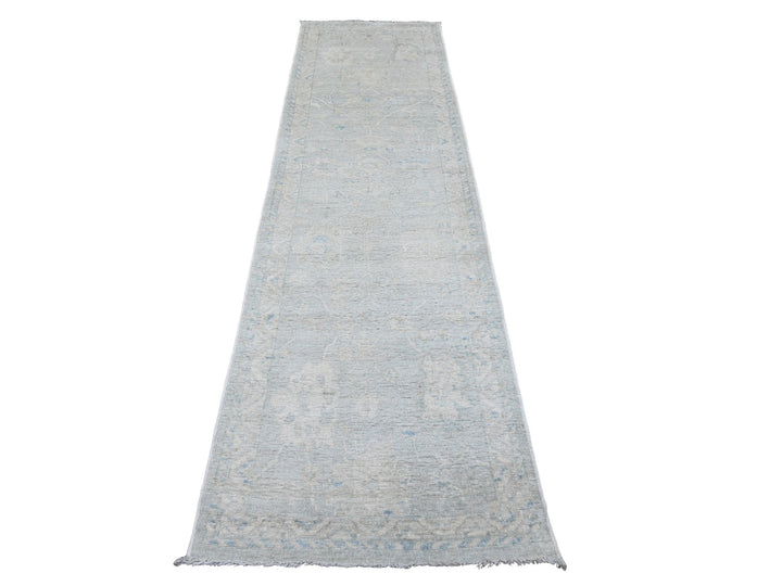 2'8" x 9'8" New Hand Knotted Grey Wool Runner Oriental Rug - MOA10220791