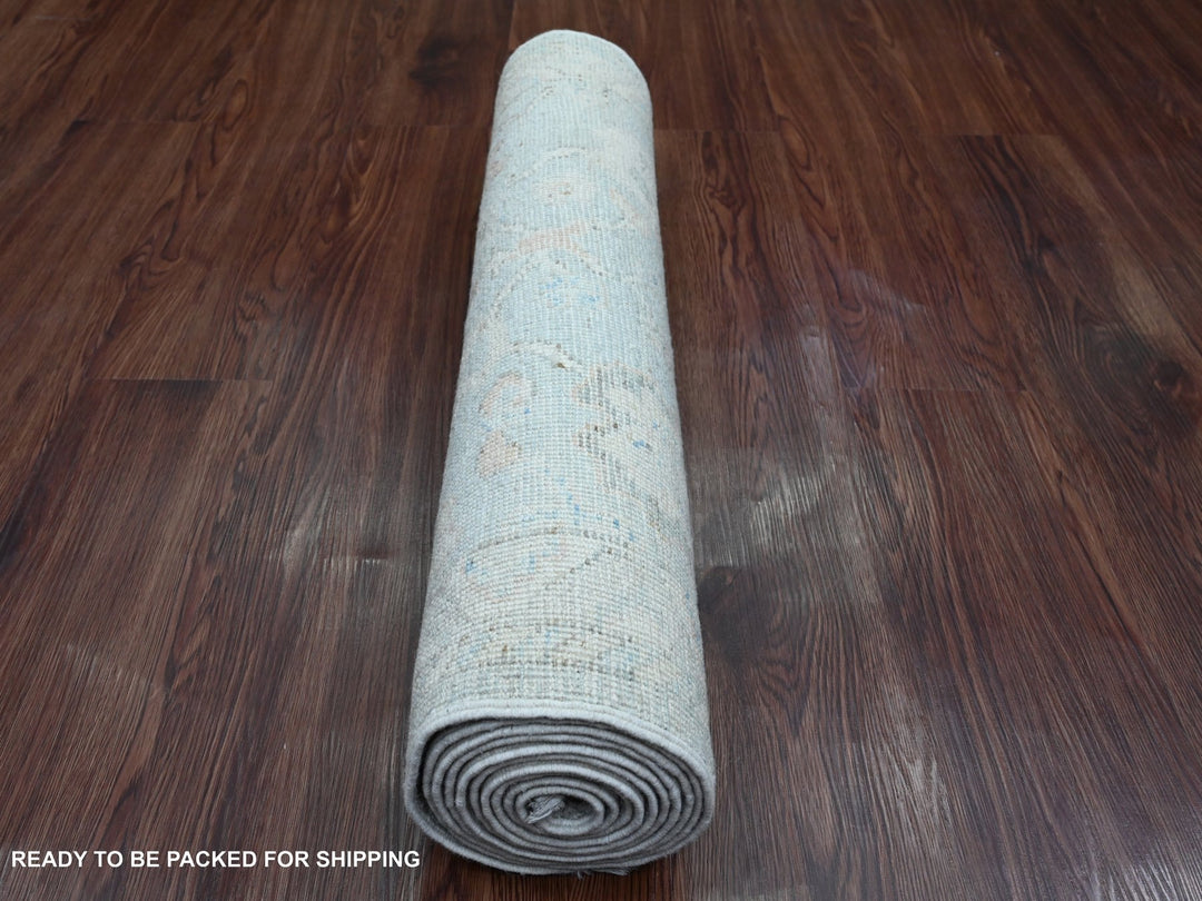 2'8" x 9'8" New Hand Knotted Grey Wool Runner Oriental Rug - MOA10220791