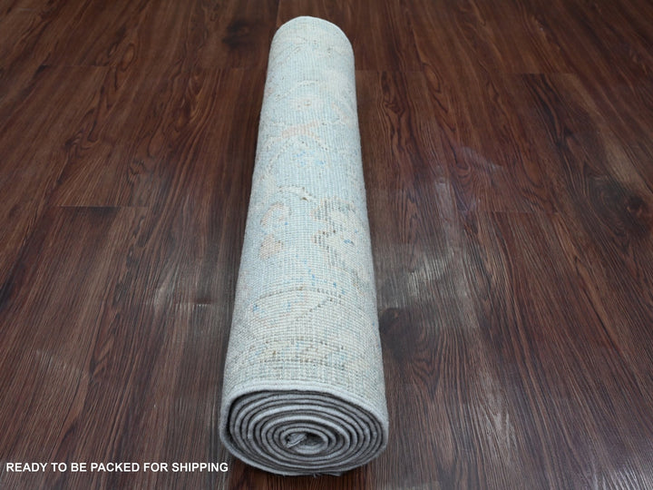 2'8" x 9'8" New Hand Knotted Grey Wool Runner Oriental Rug - MOA10220791