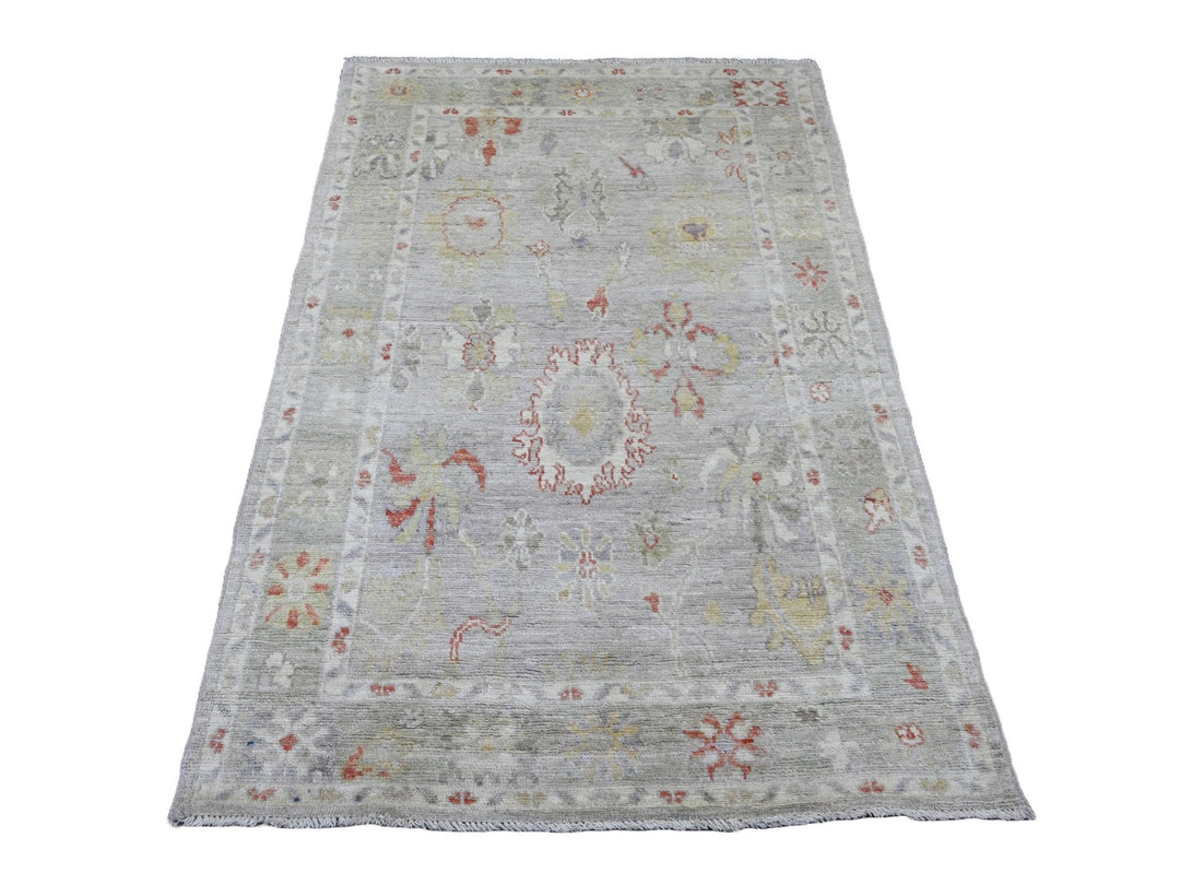 3'11" x 5'9" New Hand Knotted Grey Wool Rectangle Oriental Rug - MOA10220809