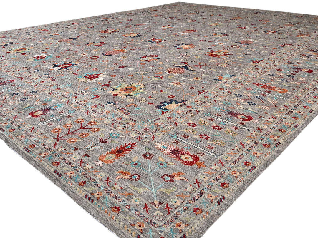 18'3" x 23'9" New Hand Knotted Grey Wool Rectangle Oriental Rug - MOA1022080