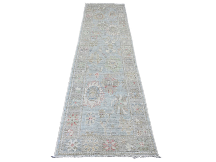 2'9" x 10'2" New Hand Knotted Blue Wool Runner Oriental Rug - MOA10220812