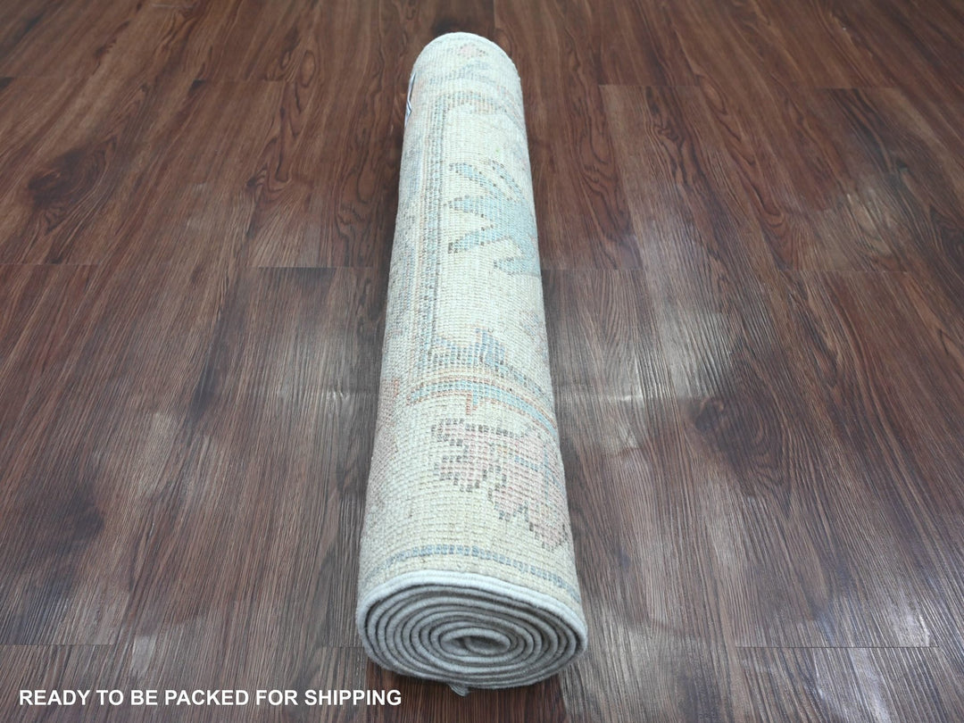 2'7" x 9'6" New Hand Knotted Ivory Wool Runner Oriental Rug - MOA10220813