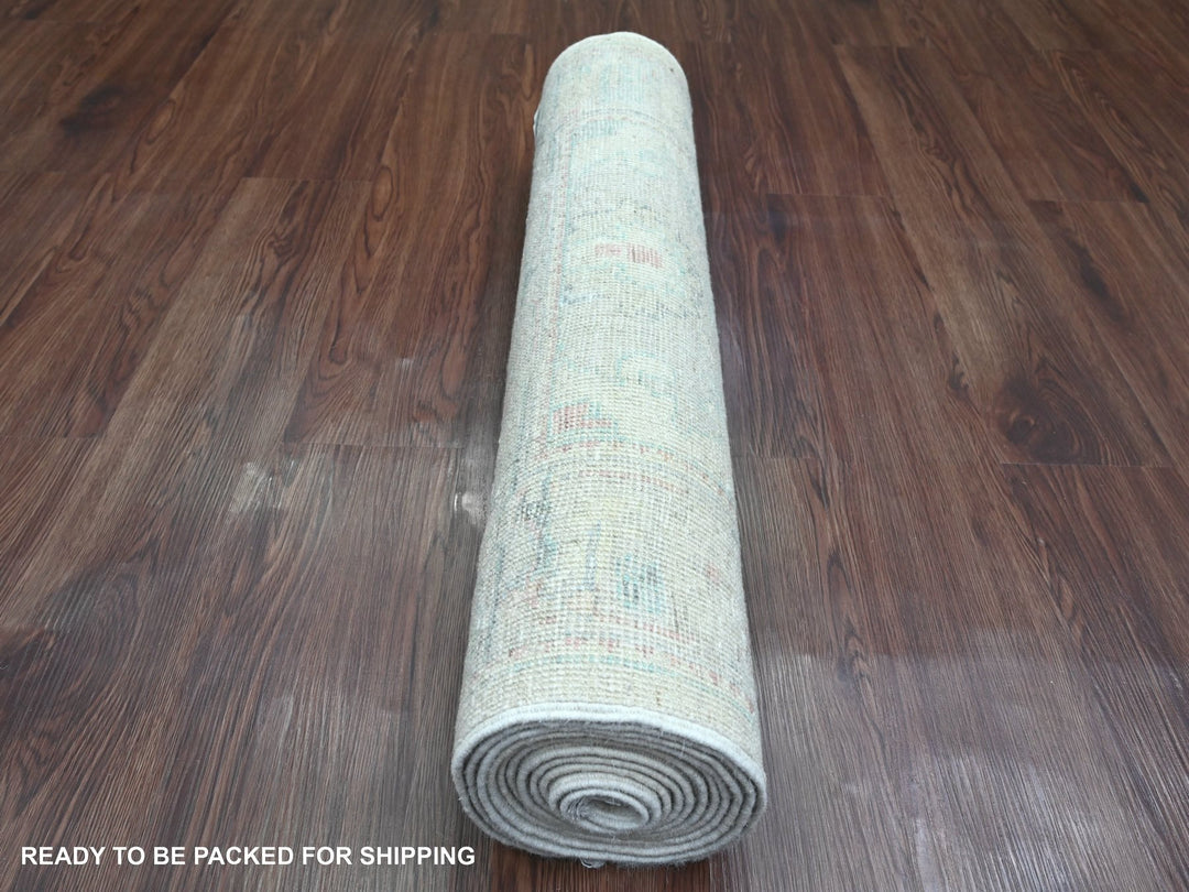 2'9" x 11'7" New Hand Knotted Ivory Wool Runner Oriental Rug - MOA10220814