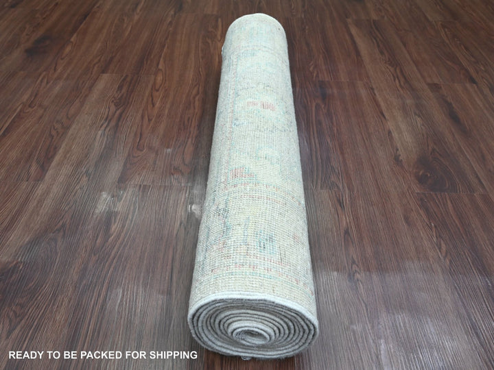 2'9" x 11'7" New Hand Knotted Ivory Wool Runner Oriental Rug - MOA10220814