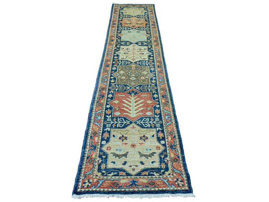 2'7" x 11'9" New Hand Knotted Blue Wool Runner Oriental Rug - MOA10220815