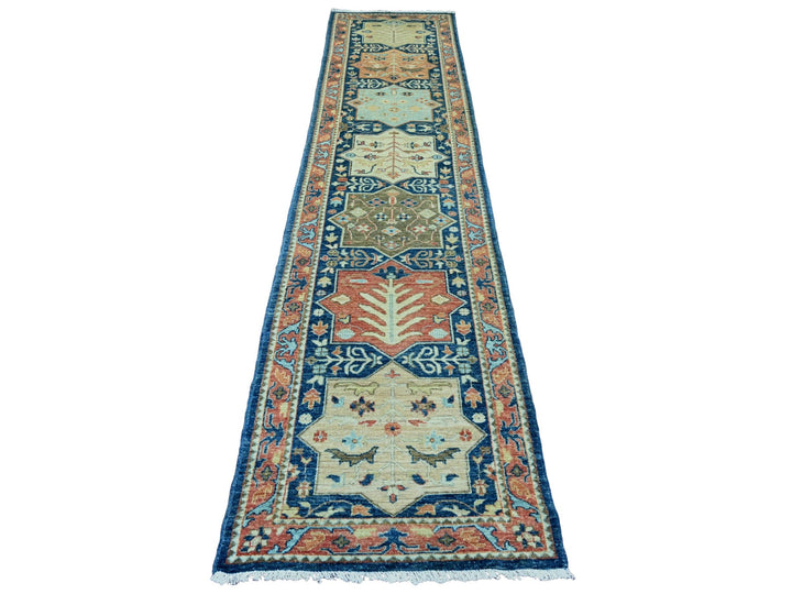 2'7" x 11'9" New Hand Knotted Blue Wool Runner Oriental Rug - MOA10220815