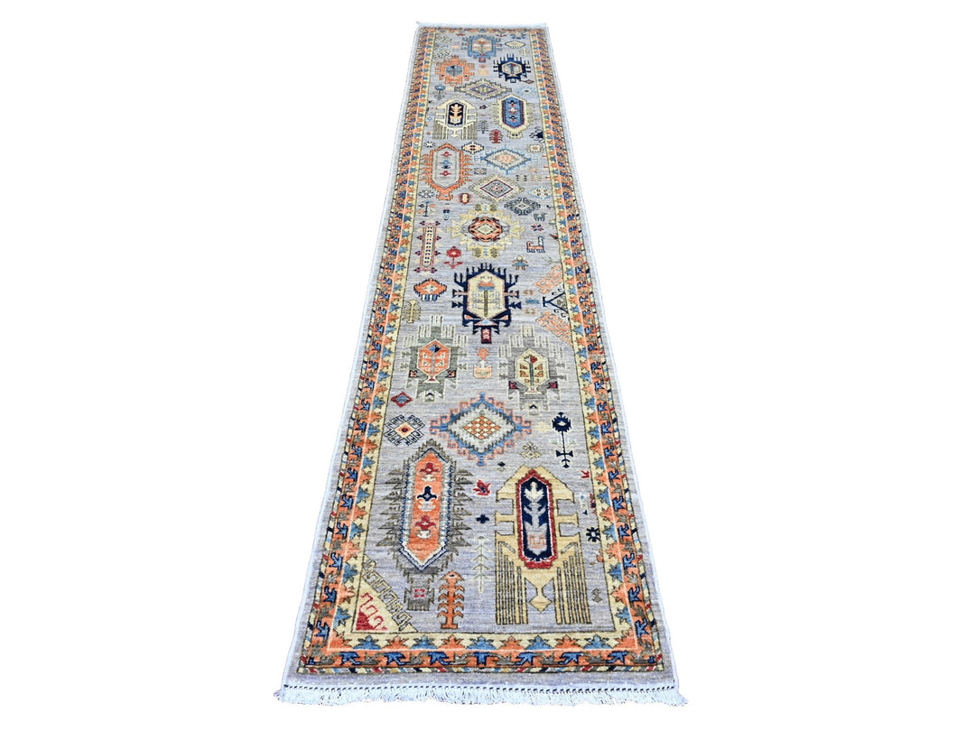 2'5" x 11'11" New Hand Knotted Grey Wool Runner Oriental Rug - MOA10220816