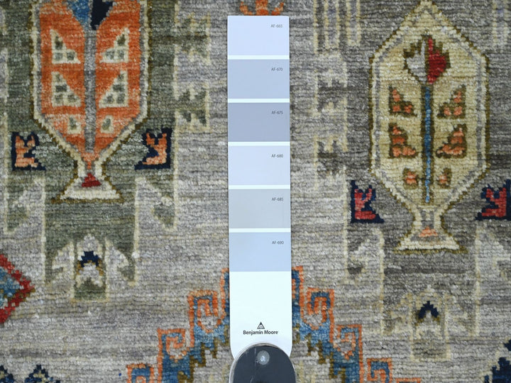 2'5" x 11'11" New Hand Knotted Grey Wool Runner Oriental Rug - MOA10220816
