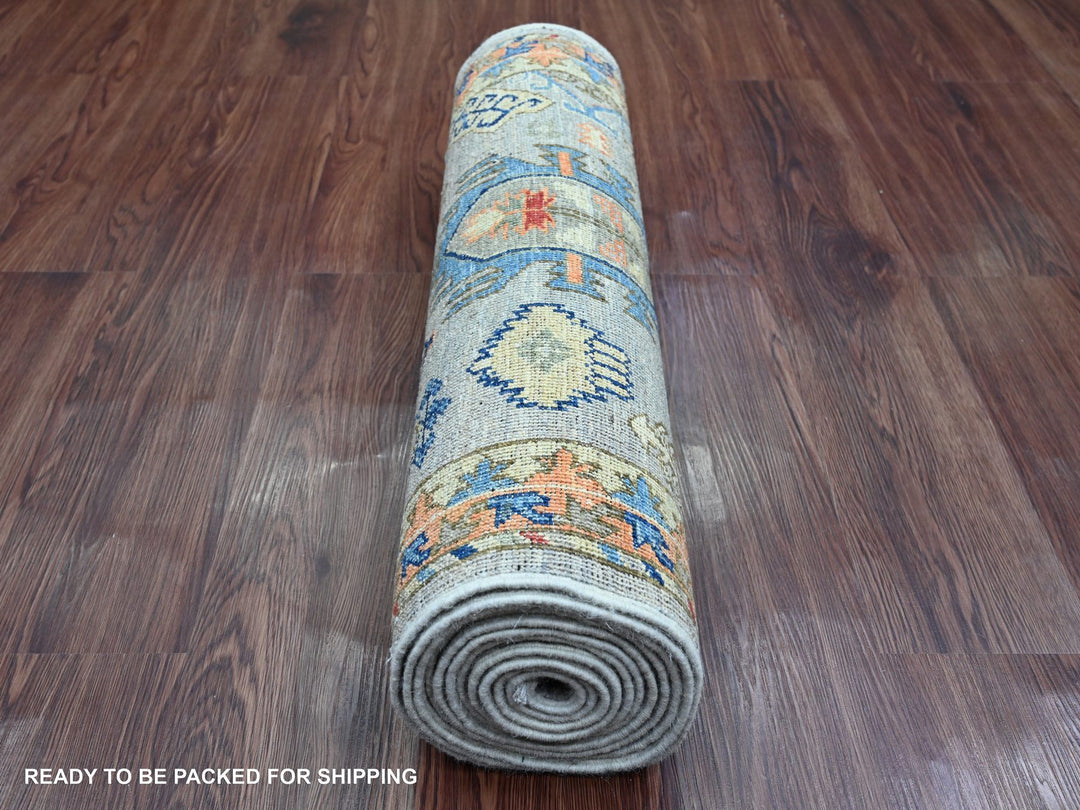 2'5" x 11'11" New Hand Knotted Grey Wool Runner Oriental Rug - MOA10220816