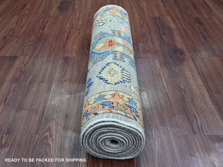 2'5" x 11'11" New Hand Knotted Grey Wool Runner Oriental Rug - MOA10220816