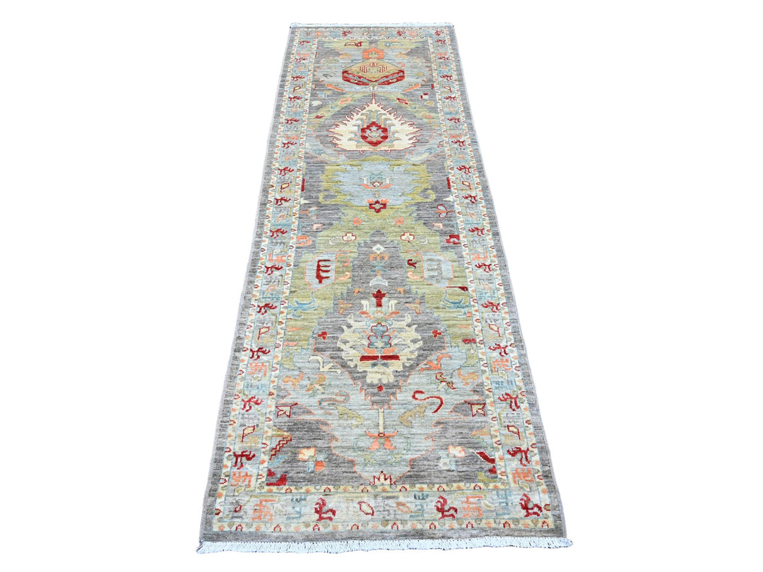 2'8" x 7'8" New Hand Knotted Grey Wool Runner Oriental Rug - MOA10220818