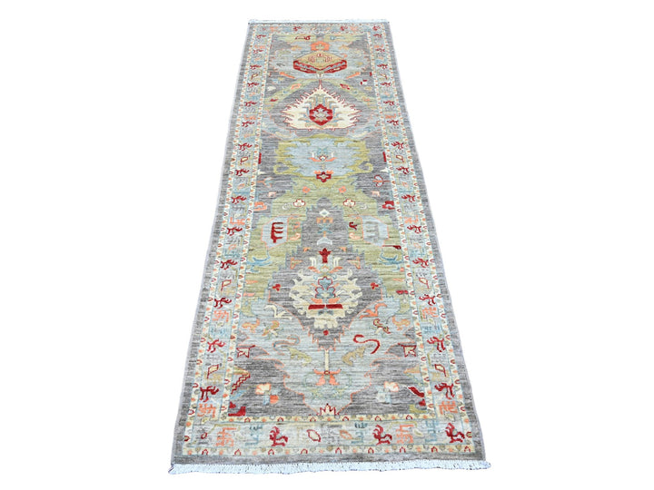 2'8" x 7'8" New Hand Knotted Grey Wool Runner Oriental Rug - MOA10220818