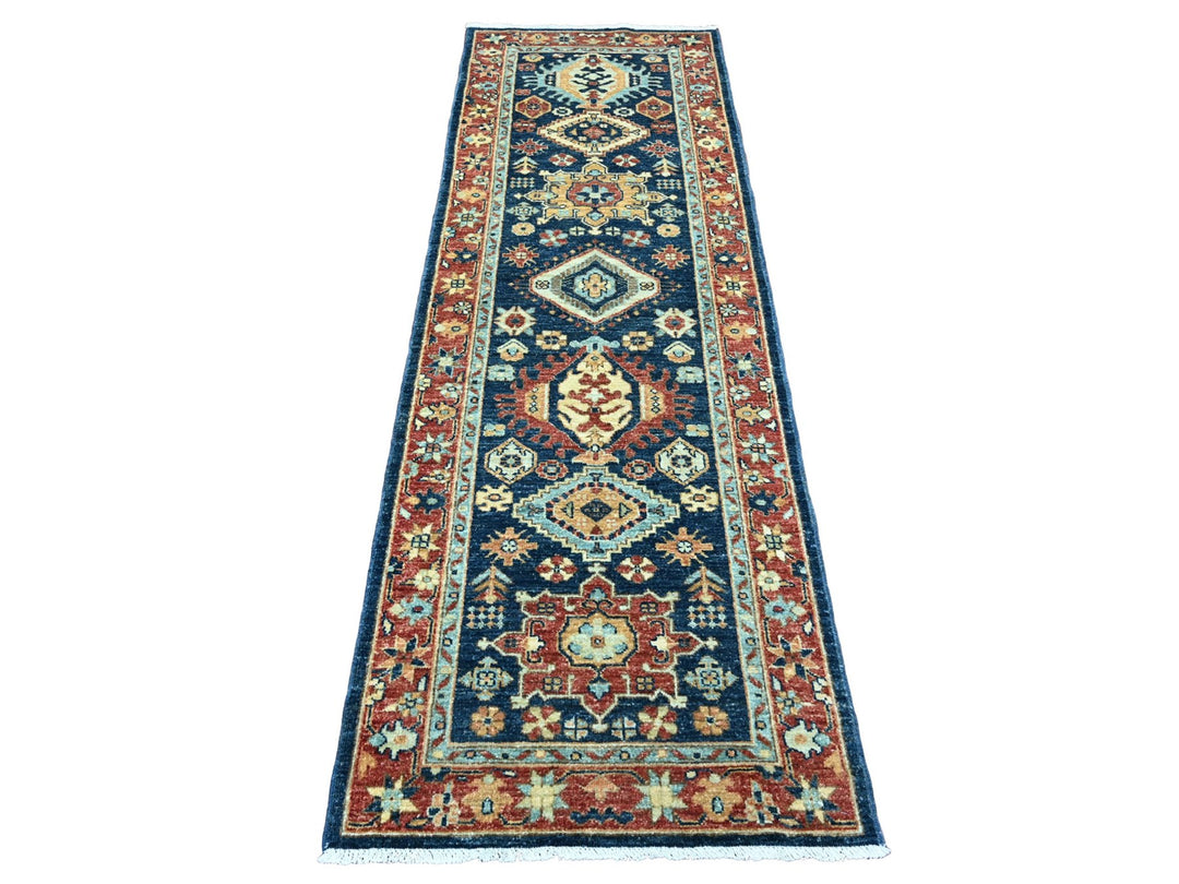 2'7" x 7'11" New Hand Knotted Blue Wool Runner Oriental Rug - MOA10220819