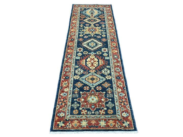 2'7" x 7'11" New Hand Knotted Blue Wool Runner Oriental Rug - MOA10220819